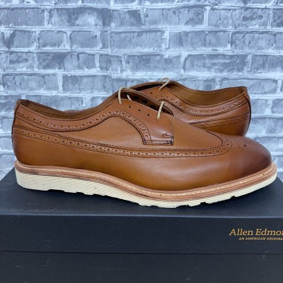 Allen Edmonds Shannon Drive Tan Wingtip Derby Leather 1646 Mens Size 14 E New - Picture 2 of 7